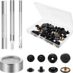 12 Sets Leather Snap Fasteners Kit, Heavy Duty Metal Snap Buttons Kit Press Leather Rivets Studs Rivets with 4 Install Tools for Sewing Clothing, Jeans, Jackets, Bracelets, Bags, Belt, DIY (15mm)